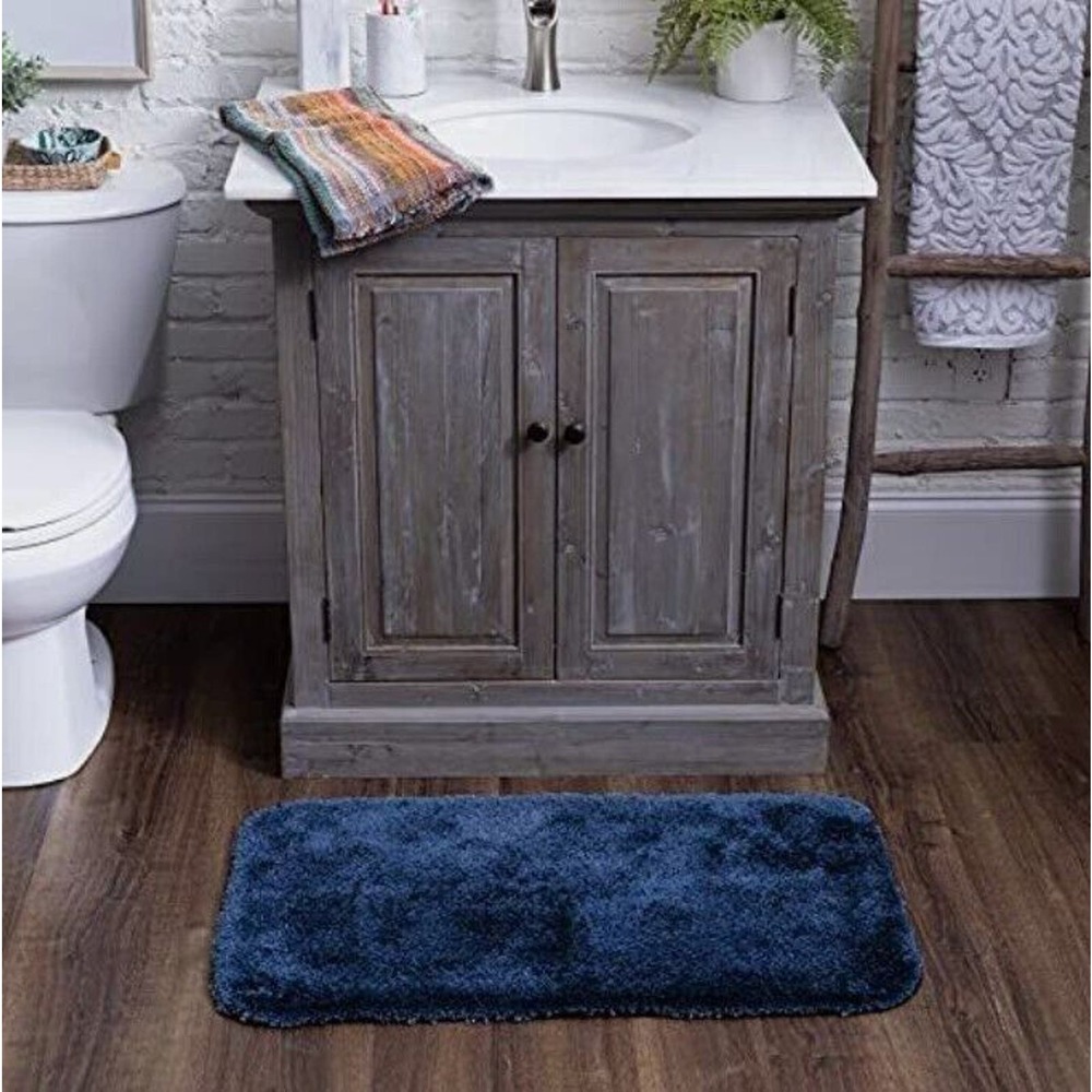 Mohawk Home Dark Blue Bath Mat 20"x34" Ultra-soft Non-skid b7